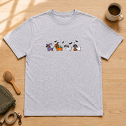 Halloween Dachshund Spooky ハロウィン ダックスフンド「おばけ仮装パレード」 Tシャツ|フロントプリント