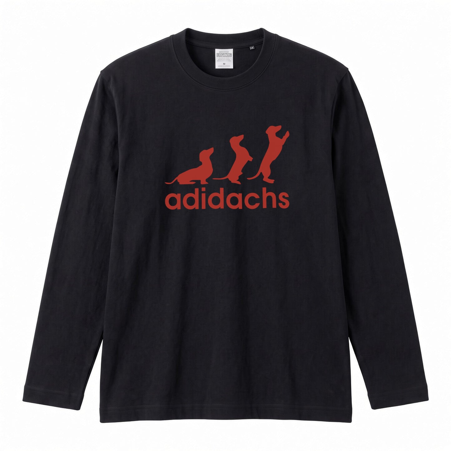 ADIDACHS | ダックスフンド 3本ライン風 シルエット パロディTシャツ ロングTシャツ【ドッグオーナー・愛犬家・犬雑貨・父の日・プレゼントに最適】