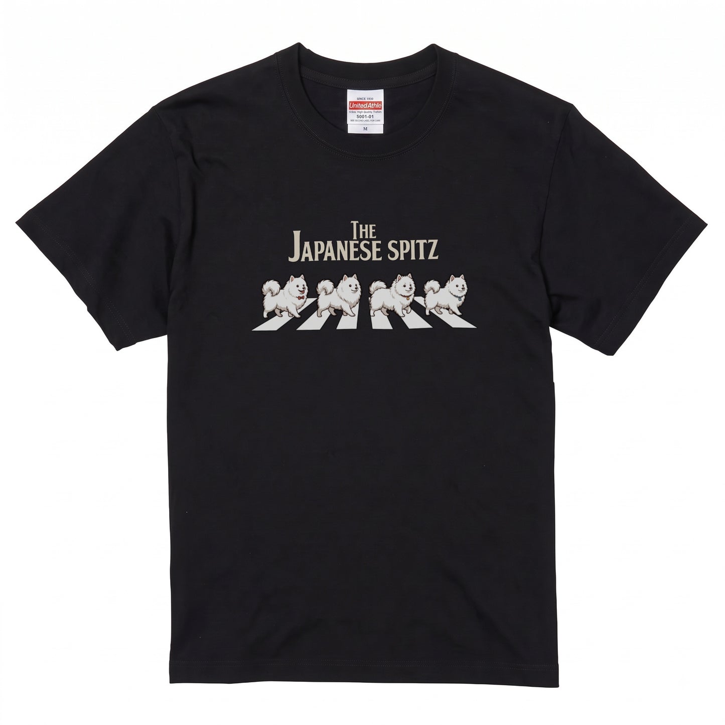 THE JAPANESE SPITZ | 横断歩道 ゆるかわ 白犬4匹 パロディ Tシャツ【犬好き・愛犬家・スピッツグッズ・イベント・プレゼントに最適】