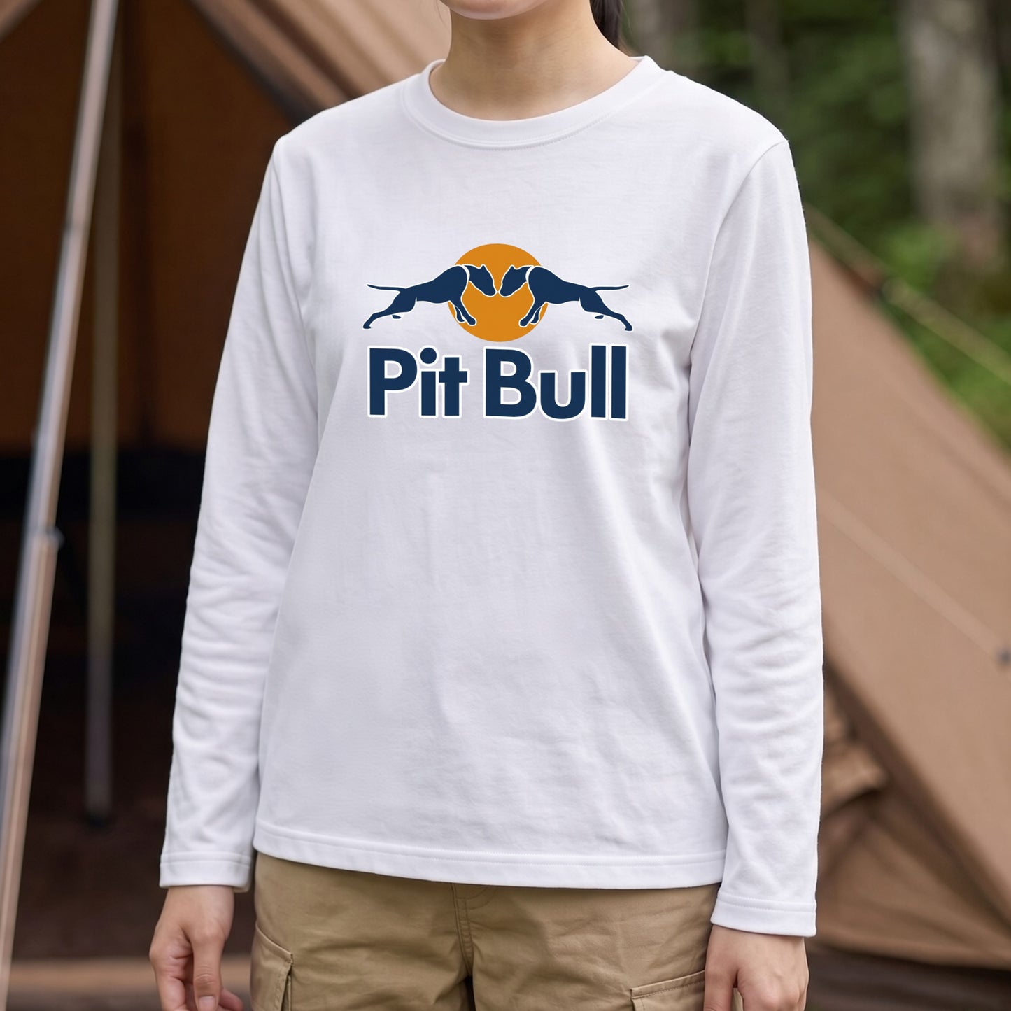 PIT BULL | 犬 ドッグシルエット スポーティ グラフィック ロングTシャツ【ドッグオーナー・愛犬家・ストリート系・父の日・プレゼントに最適】