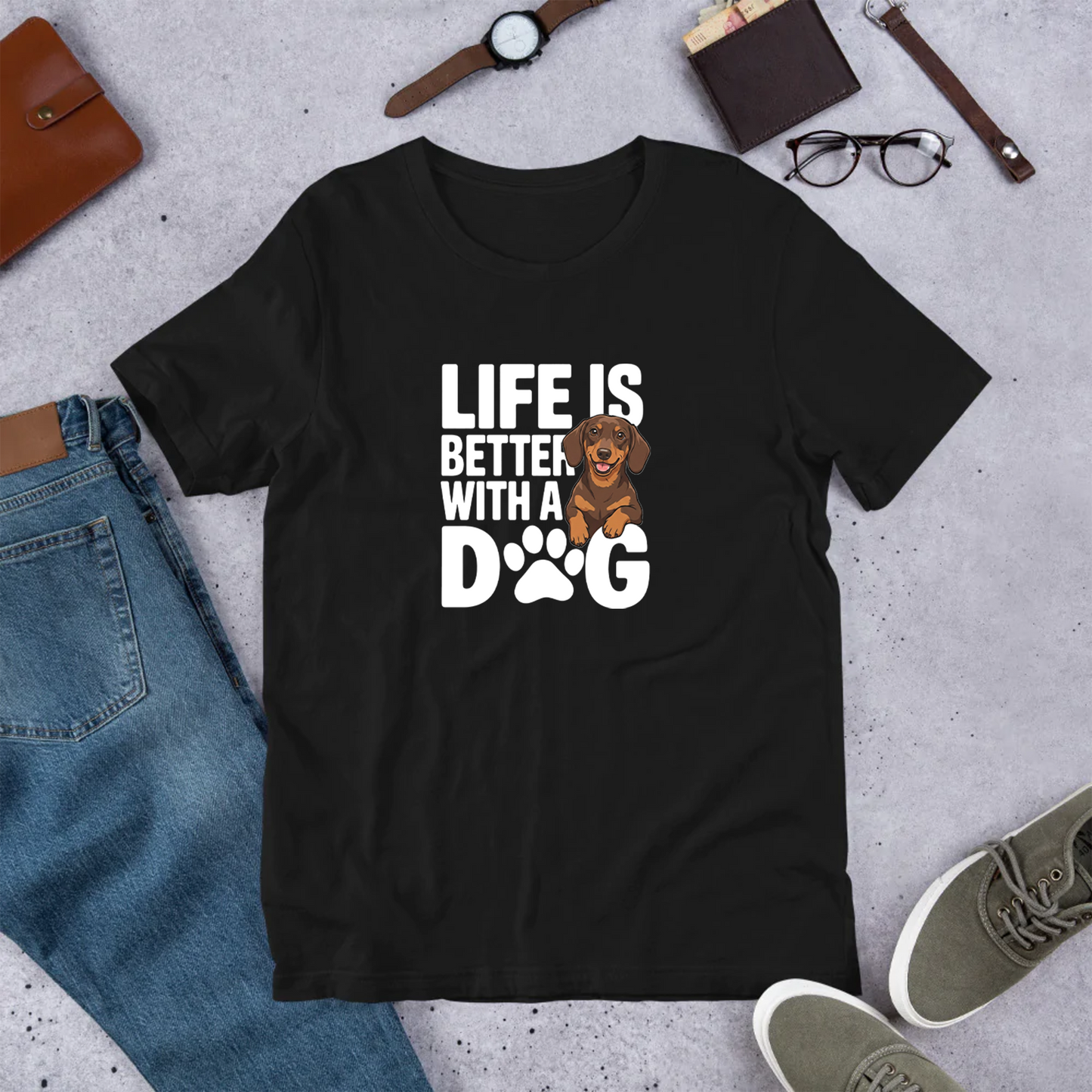 犬 tシャツ 犬イラスト ダックスフンド Life is better with a Dachshunds|アダルト&キッズサイズ