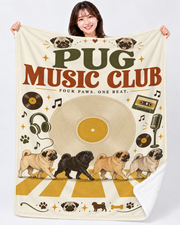 Pug Music Club レトロなパグの音楽デザイン | ブランケット