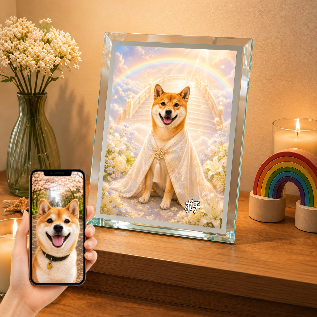 愛犬 写真入り 名入れ ガラスフォトパネル 虹の橋 メモリアル うちの子