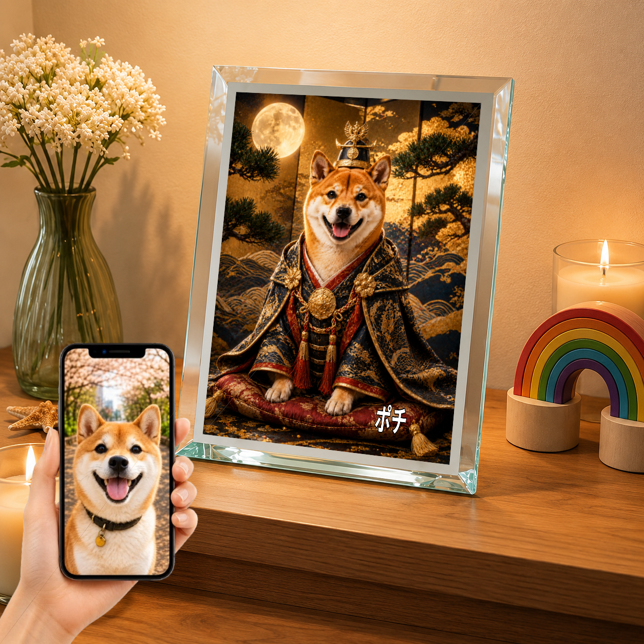 愛犬 写真入り 名入れ ガラスフォトパネル 将軍様 犬ポートレート