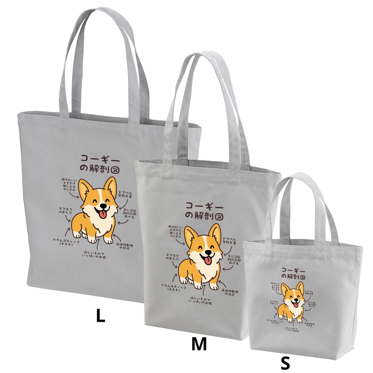 犬トート バッグ 犬 エコ バッグ コーギーの解剖図