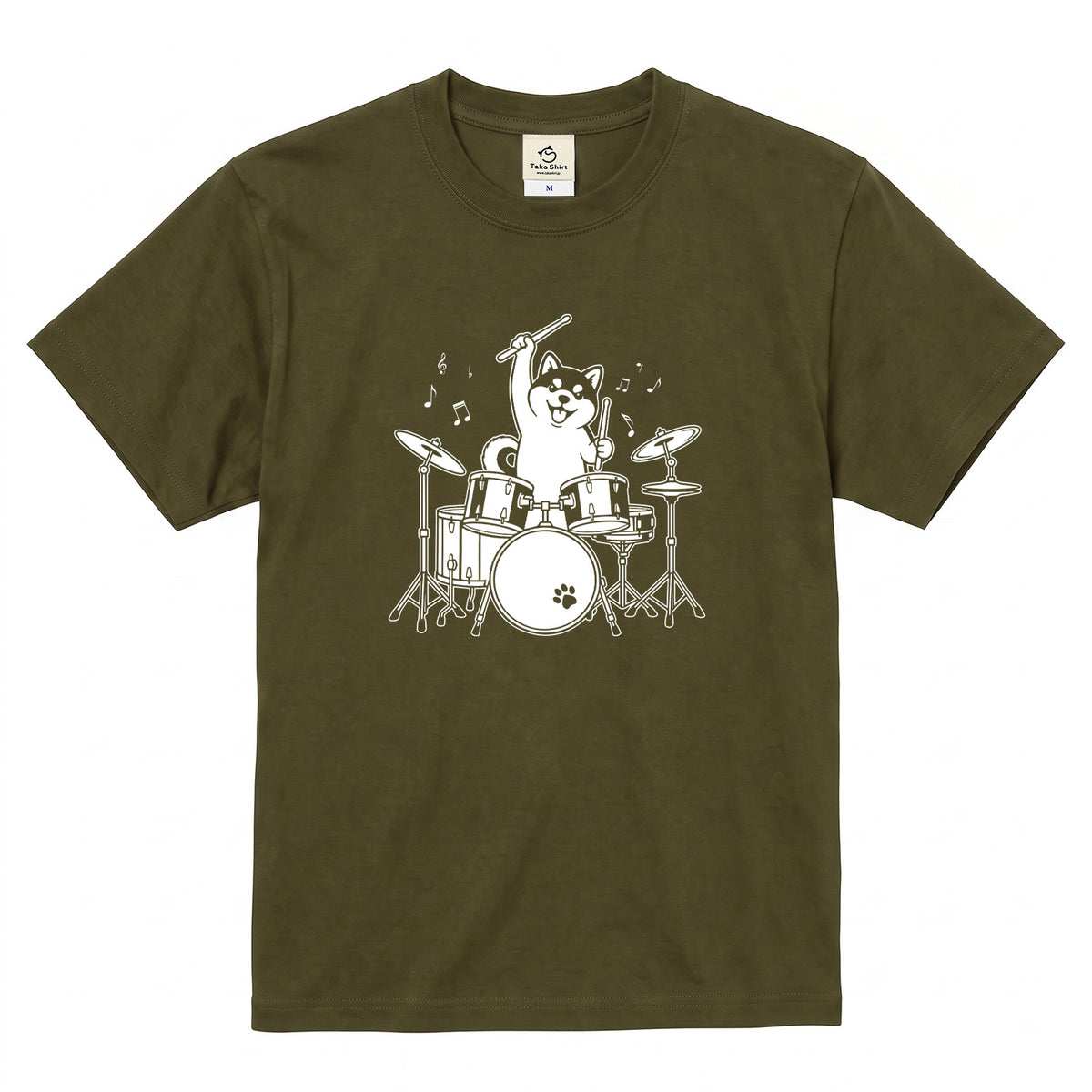 ドラムを叩く柴犬 柴犬Tシャツ | 音楽好き・犬好きに人気