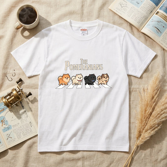 THE POMERANIANS | 横断歩道 ゆるかわ ポメラニアン パロディ Tシャツ【犬好き・愛犬家・イベント・プレゼントに最適】