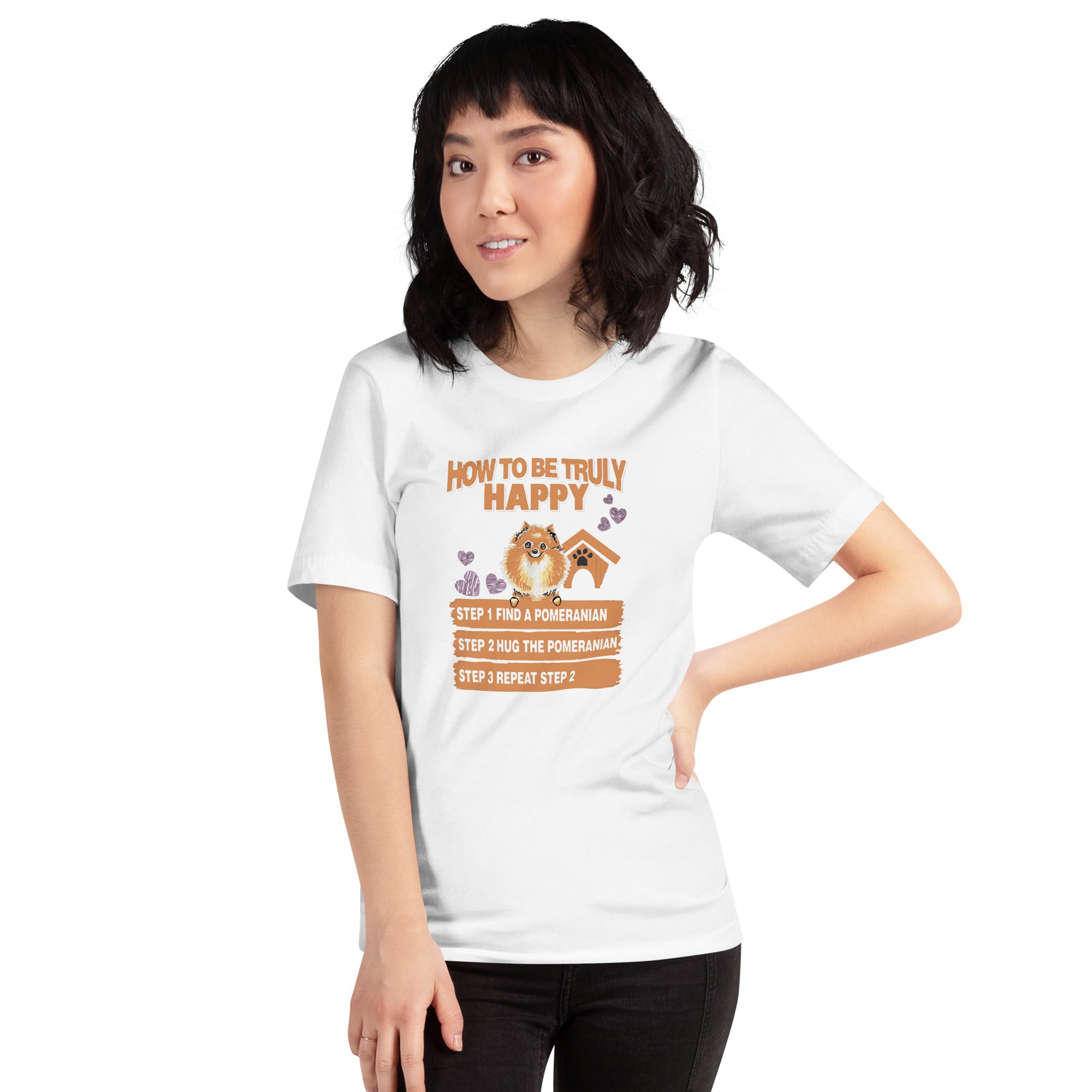 犬 tシャツ 犬イラスト ポメラニアン 幸せ|アダルト&キッズサイズ