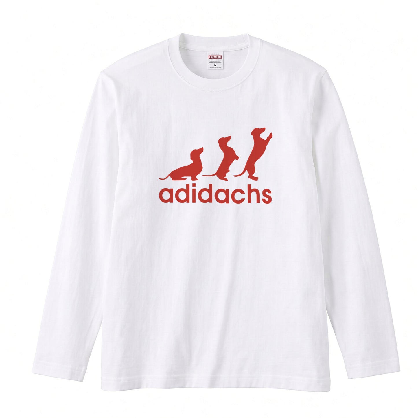 ADIDACHS | ダックスフンド 3本ライン風 シルエット パロディTシャツ ロングTシャツ【ドッグオーナー・愛犬家・犬雑貨・父の日・プレゼントに最適】