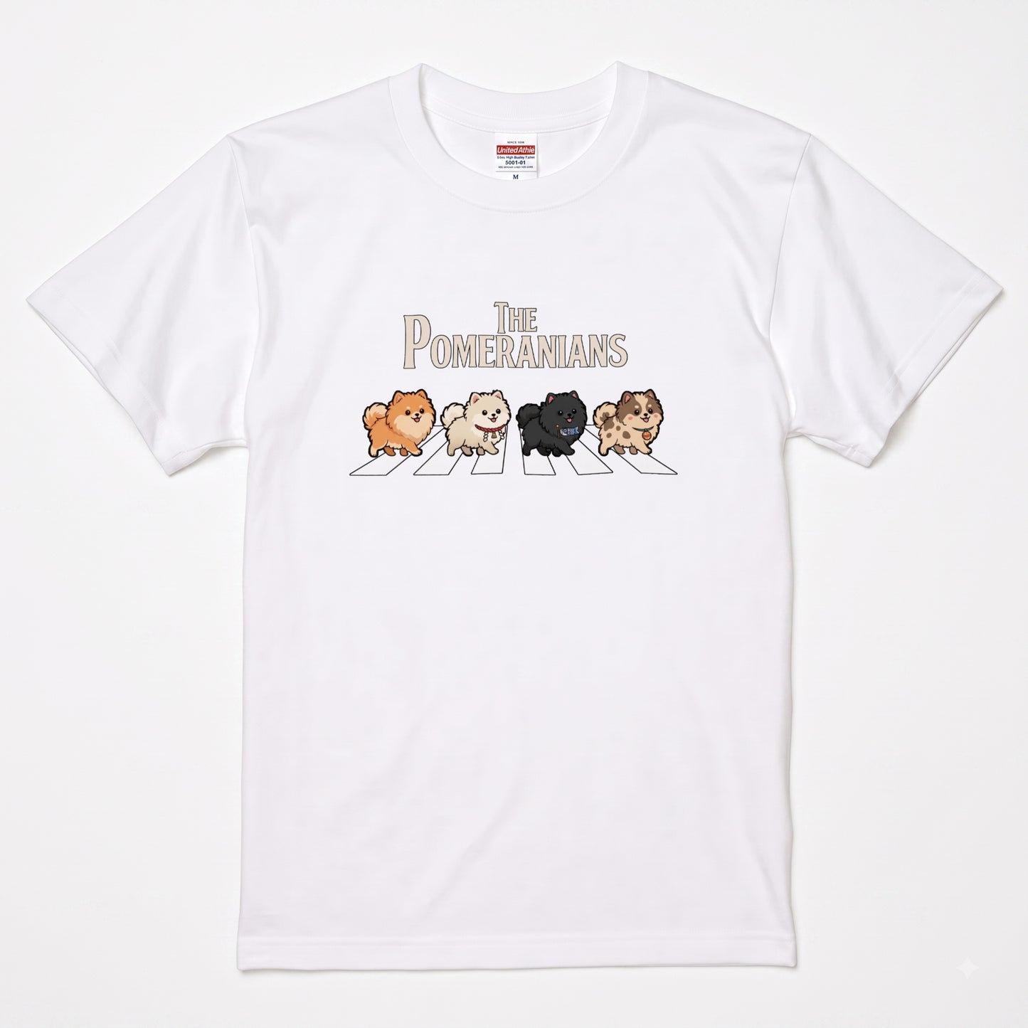 THE POMERANIANS | 横断歩道 ゆるかわ ポメラニアン パロディ Tシャツ【犬好き・愛犬家・イベント・プレゼントに最適】