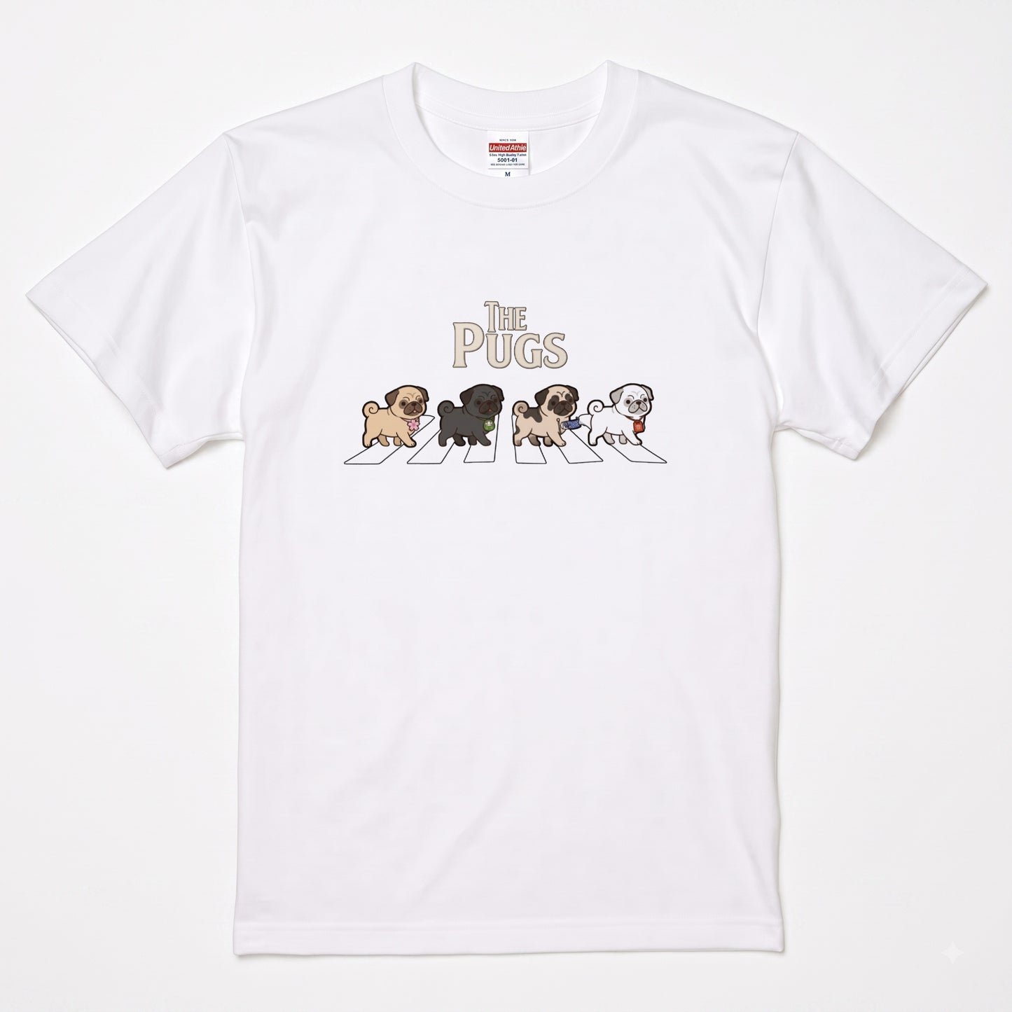 THE PUGS | 横断歩道 ゆるかわ パロディ Tシャツ【犬好き・愛犬家・パググッズ・イベント・プレゼントに最適】