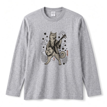 SHIBA SHAMISEN | レトロ 浮世絵調 柴犬 伝統和柄 グラフィック 長袖Tシャツ【犬雑貨・普段着・ストリート和柄・ユニセックス・ギフトに最適】