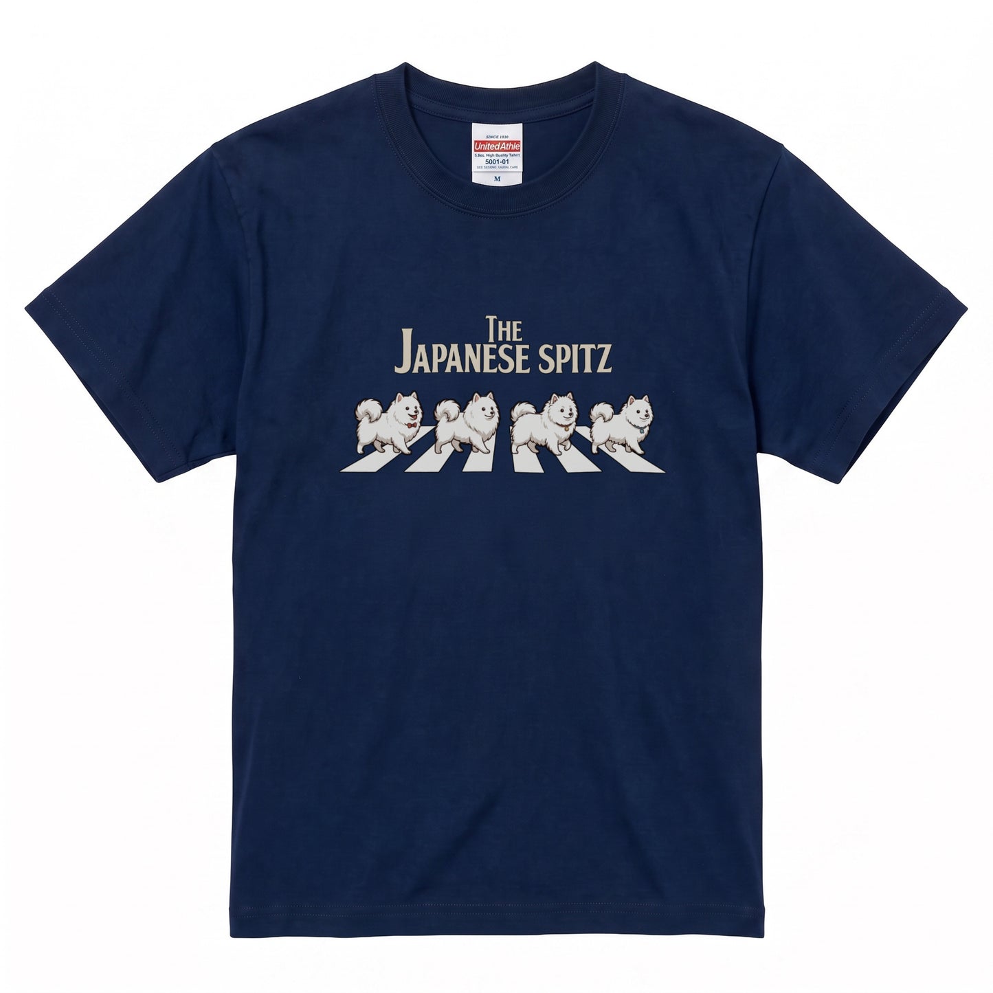THE JAPANESE SPITZ | 横断歩道 ゆるかわ 白犬4匹 パロディ Tシャツ【犬好き・愛犬家・スピッツグッズ・イベント・プレゼントに最適】