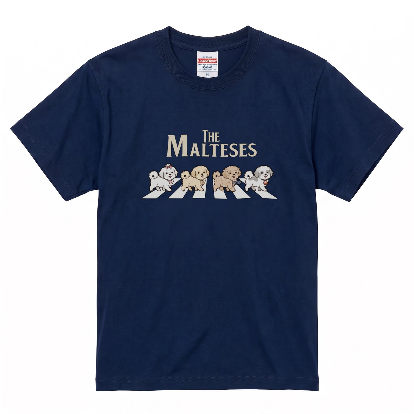 THE MALTESES | 横断歩道 ゆるかわ マルチーズ4匹 パロディ Tシャツ【犬好き・愛犬家・イベント・プレゼントに最適】