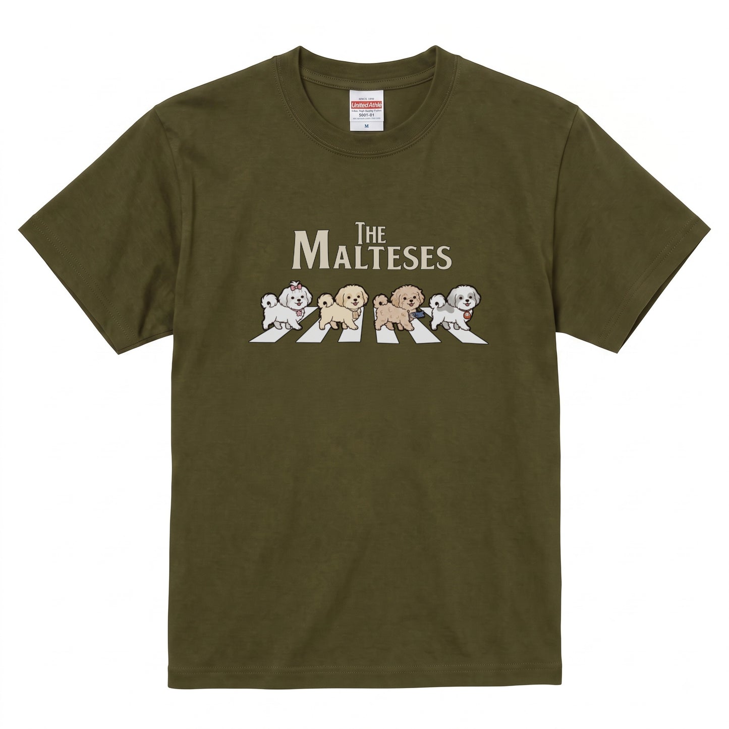 THE MALTESES | 横断歩道 ゆるかわ マルチーズ4匹 パロディ Tシャツ【犬好き・愛犬家・イベント・プレゼントに最適】