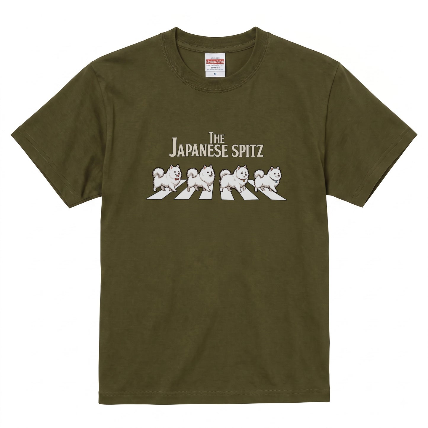 THE JAPANESE SPITZ | 横断歩道 ゆるかわ 白犬4匹 パロディ Tシャツ【犬好き・愛犬家・スピッツグッズ・イベント・プレゼントに最適】