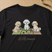 Chanoyu Bichon | 茶道 ビションフリーゼ 和風 お茶会 犬 Tシャツ | フロントのみプリント