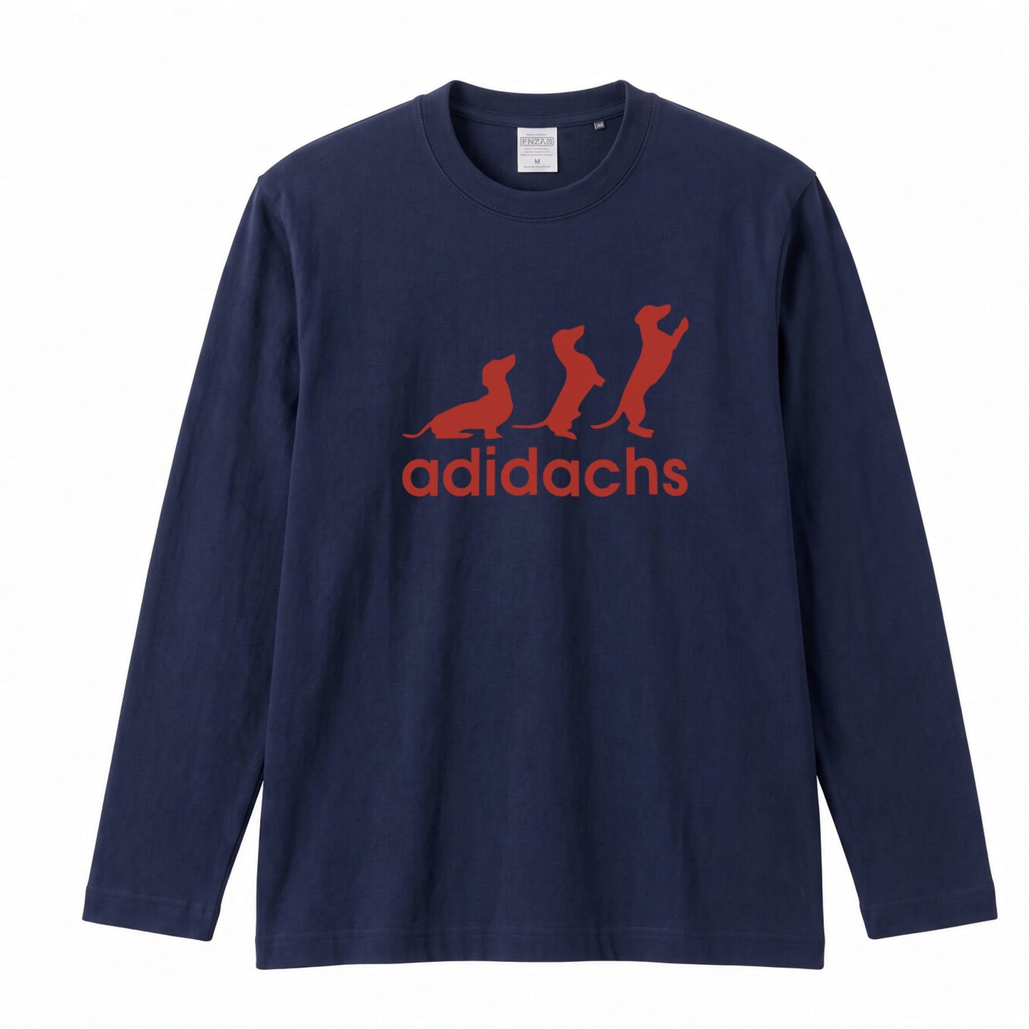 ADIDACHS | ダックスフンド 3本ライン風 シルエット パロディTシャツ ロングTシャツ【ドッグオーナー・愛犬家・犬雑貨・父の日・プレゼントに最適】