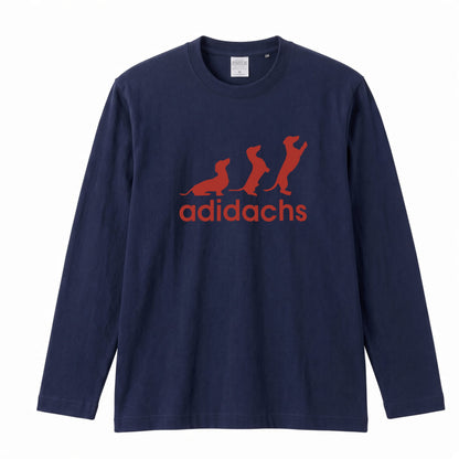 ADIDACHS | ダックスフンド 3本ライン風 シルエット パロディTシャツ ロングTシャツ【ドッグオーナー・愛犬家・犬雑貨・父の日・プレゼントに最適】
