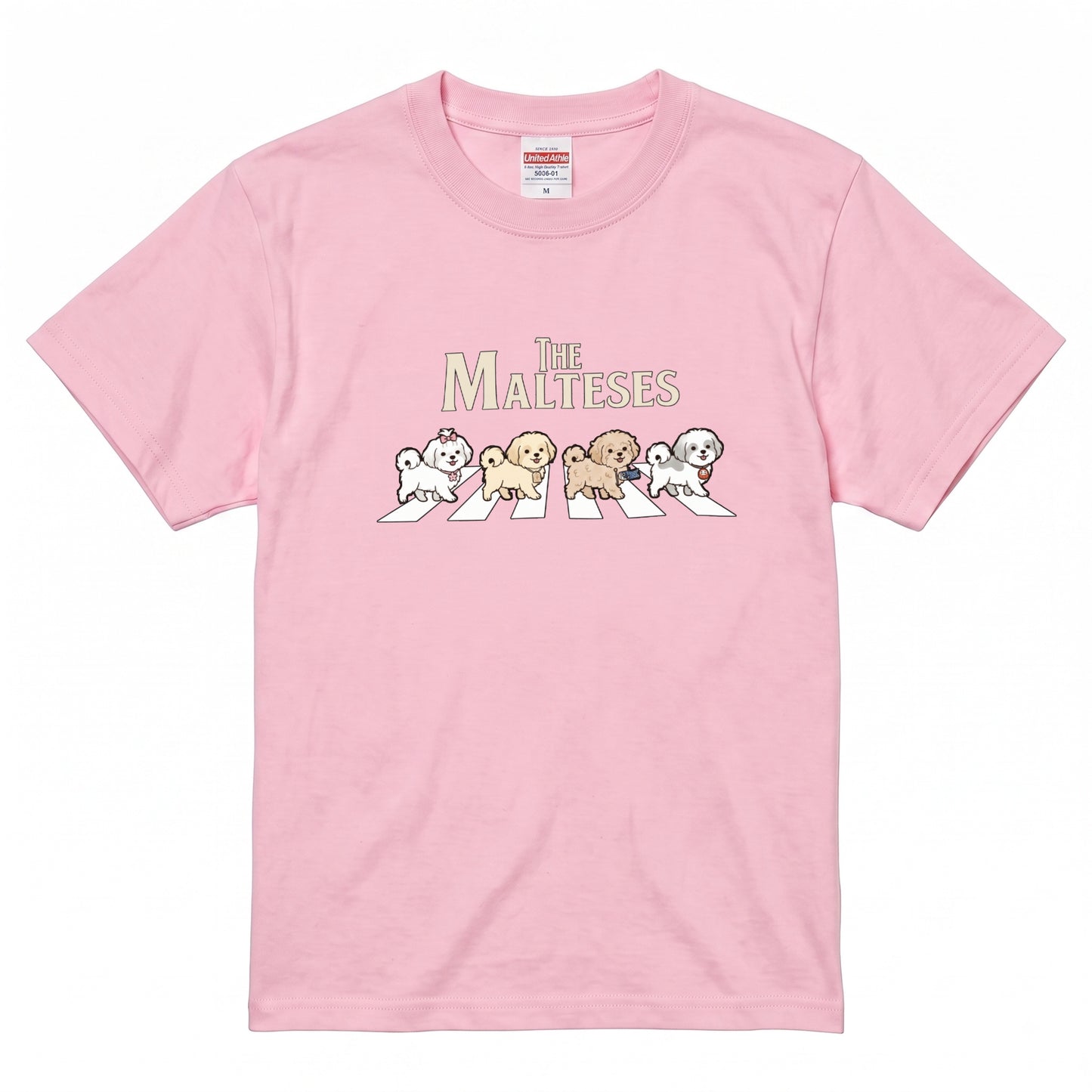THE MALTESES | 横断歩道 ゆるかわ マルチーズ4匹 パロディ Tシャツ【犬好き・愛犬家・イベント・プレゼントに最適】