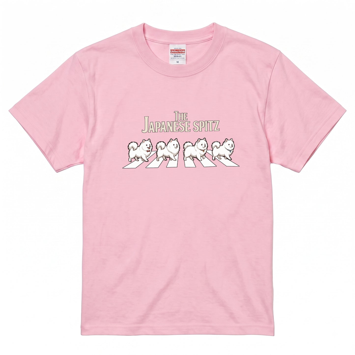 THE JAPANESE SPITZ | 横断歩道 ゆるかわ 白犬4匹 パロディ Tシャツ【犬好き・愛犬家・スピッツグッズ・イベント・プレゼントに最適】