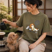 Badminton Beagle V1 | 一回やったし。 バドミントン 犬 おもしろ ビーグル Tシャツ | フロントのみプリント