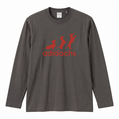 ADIDACHS | ダックスフンド 3本ライン風 シルエット パロディTシャツ ロングTシャツ【ドッグオーナー・愛犬家・犬雑貨・父の日・プレゼントに最適】