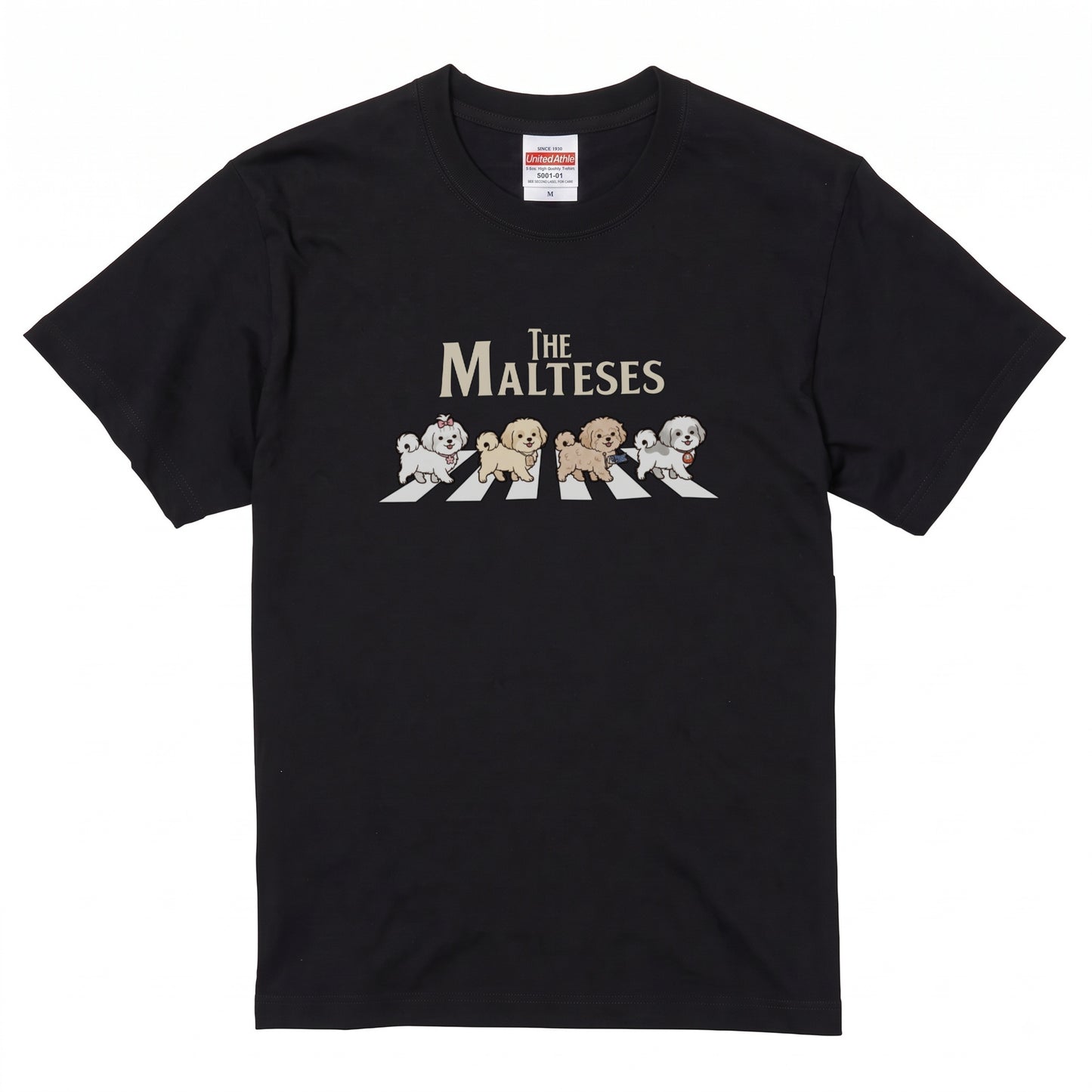 THE MALTESES | 横断歩道 ゆるかわ マルチーズ4匹 パロディ Tシャツ【犬好き・愛犬家・イベント・プレゼントに最適】