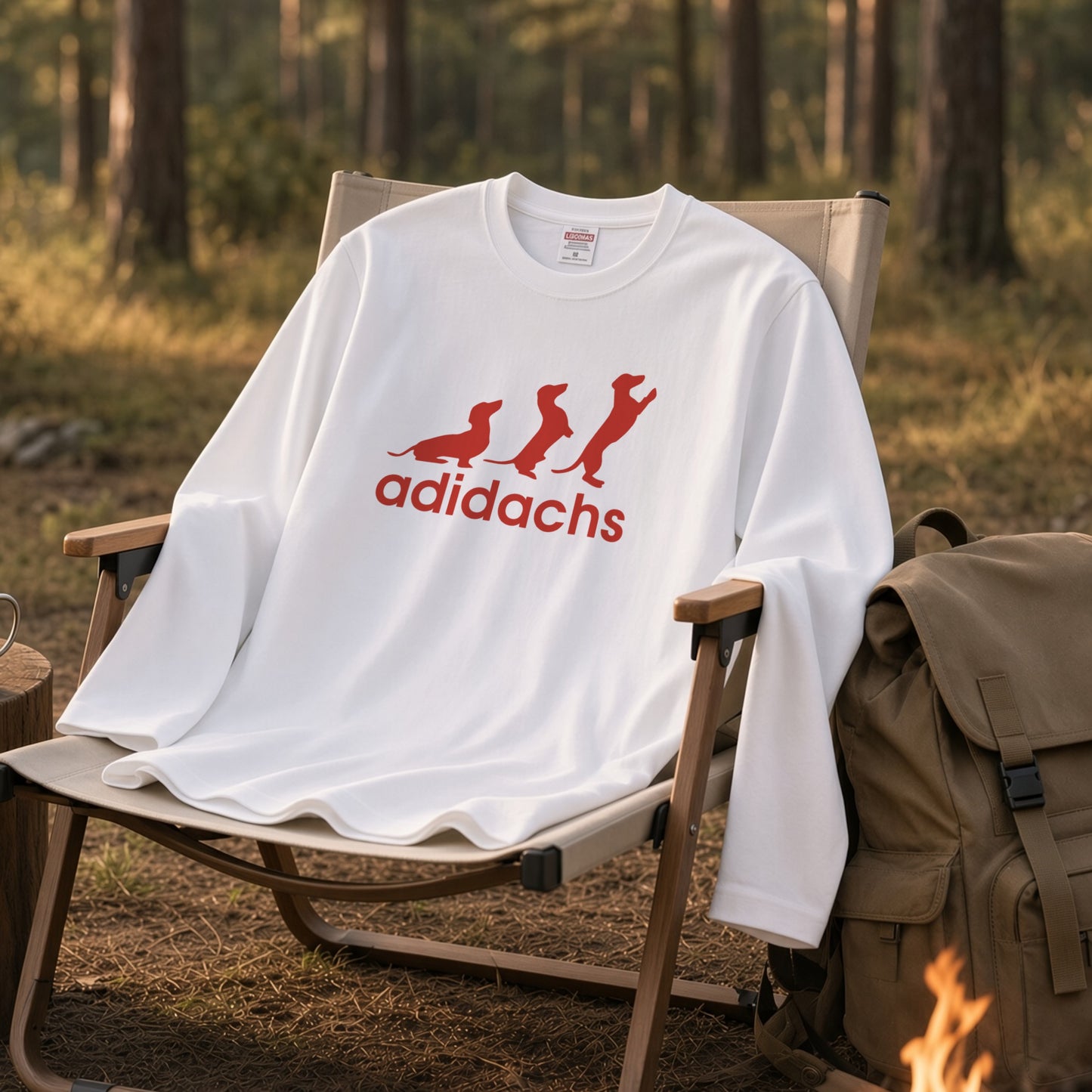ADIDACHS | ダックスフンド 3本ライン風 シルエット パロディTシャツ ロングTシャツ【ドッグオーナー・愛犬家・犬雑貨・父の日・プレゼントに最適】