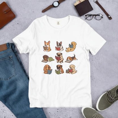 読書犬 キャンプ Tシャツ 犬好き 本好き アウトドア プレゼント
