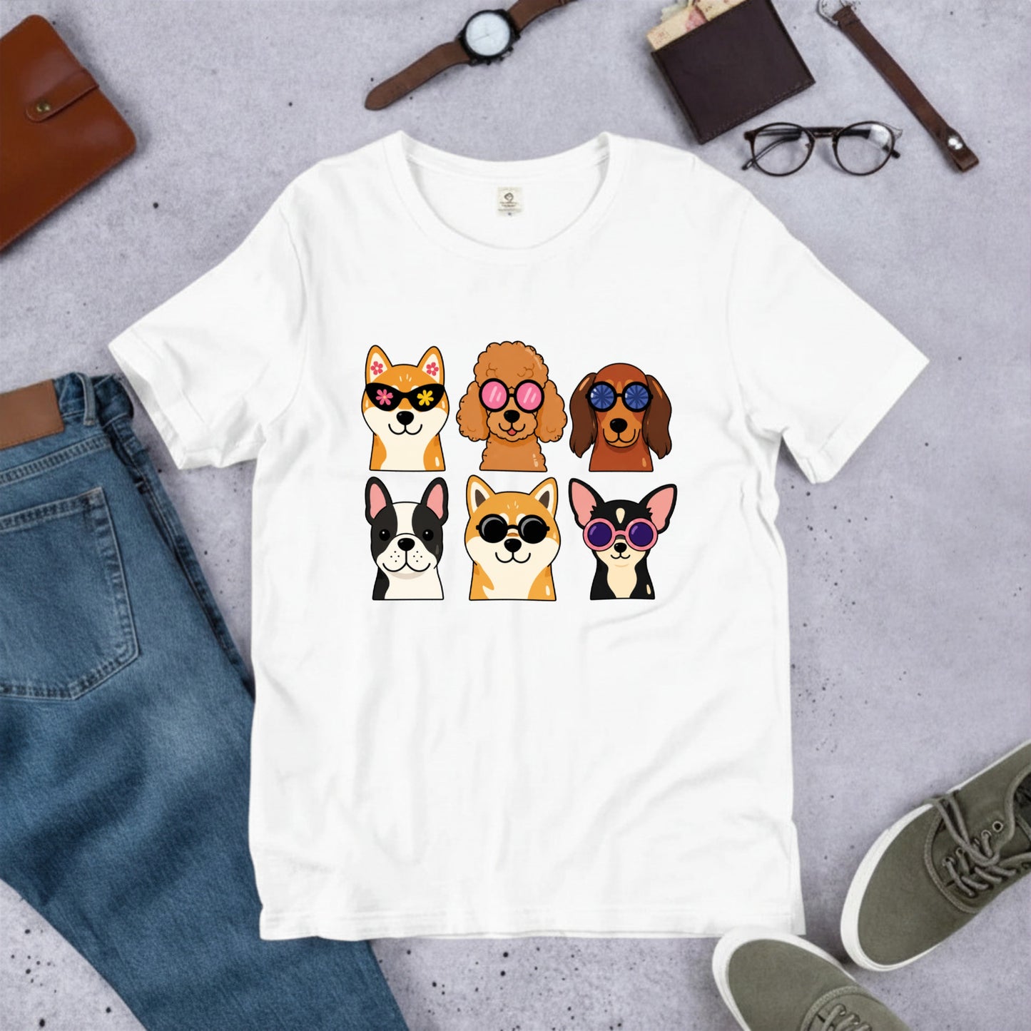 サングラス犬グループ 犬Tシャツ | 夏・おしゃれ好きに人気