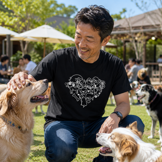 ハート型集合犬イラスト 犬Tシャツ | 犬好き・愛犬家に人気