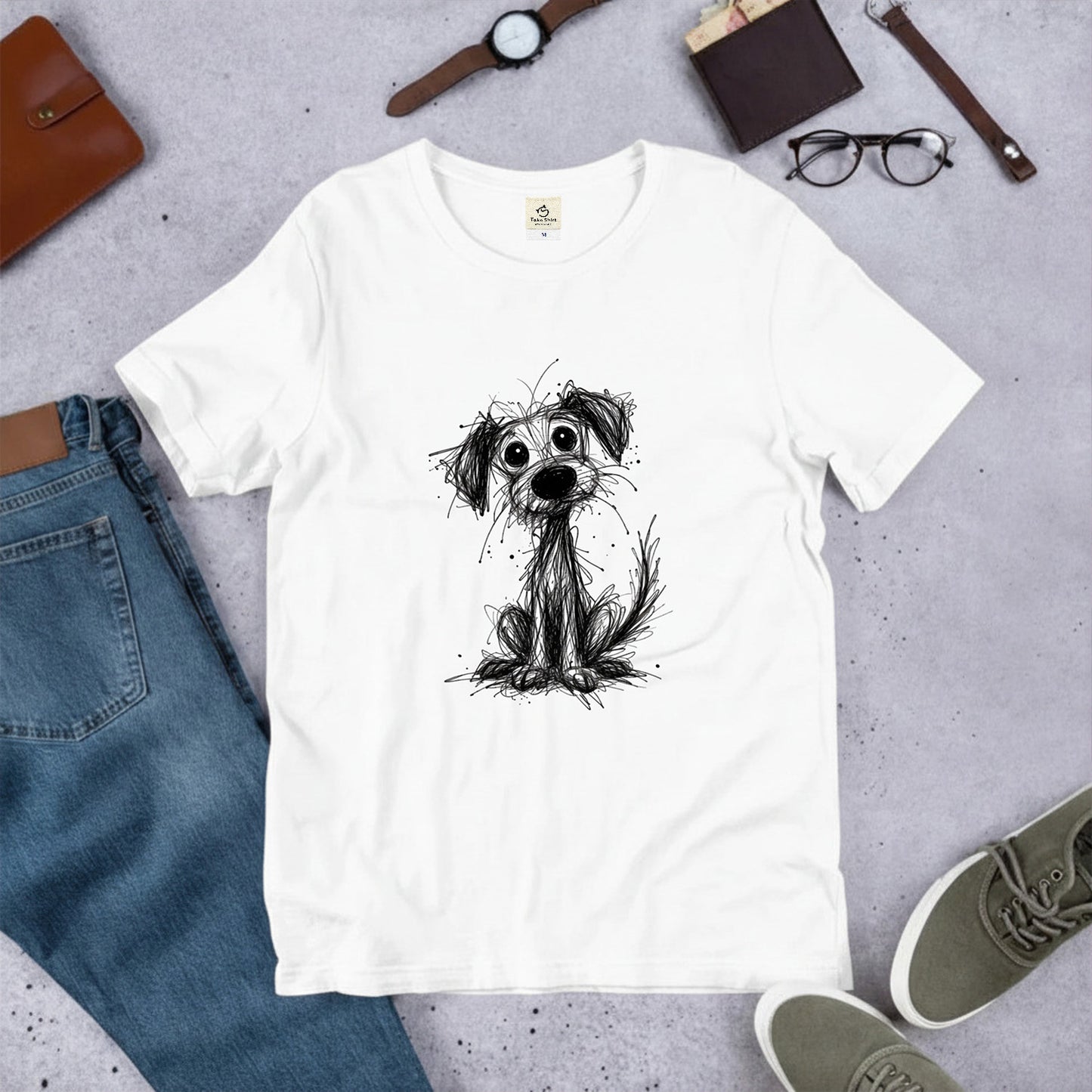 手書き風スケッチ犬 犬Tシャツ | 犬好き・おしゃれ好きに人気