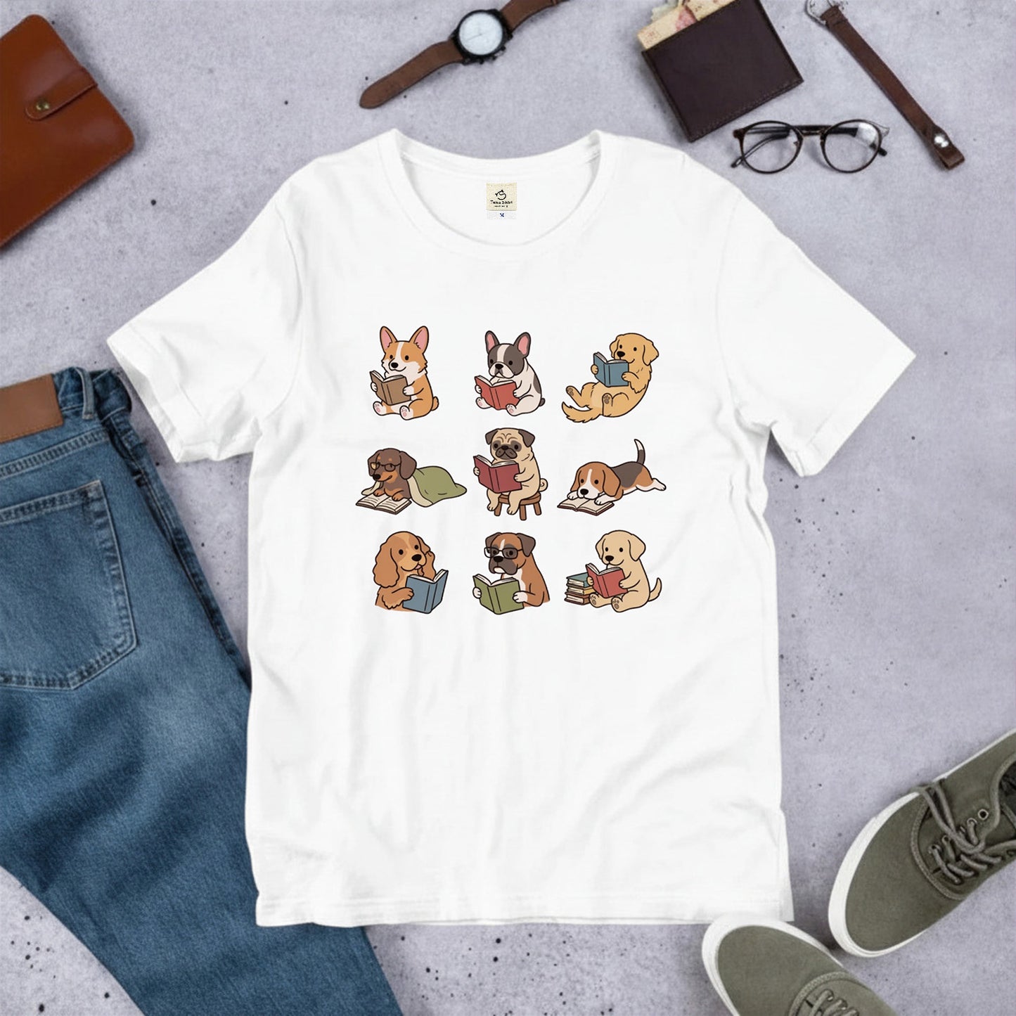 読書犬 キャンプ Tシャツ 犬好き 本好き アウトドア プレゼント