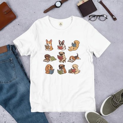 読書犬 キャンプ Tシャツ 犬好き 本好き アウトドア プレゼント