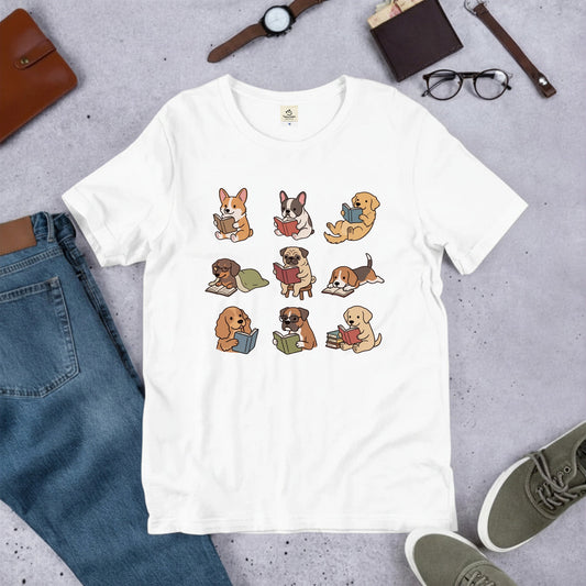 読書犬 キャンプ Tシャツ 犬好き 本好き アウトドア プレゼント