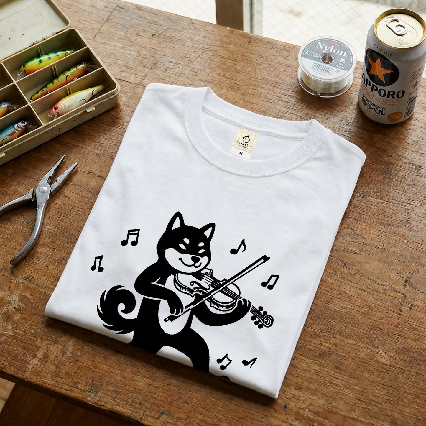 黒柴 ヴァイオリン Tシャツ ｜ 柴犬・犬好き・音楽好きに人気