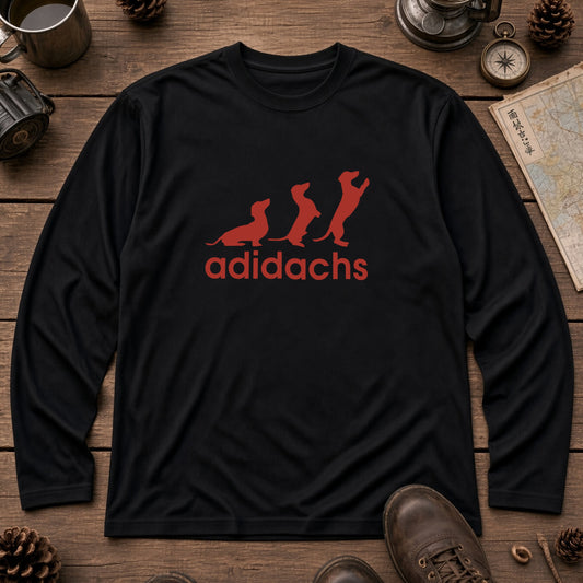 ADIDACHS | ダックスフンド 3本ライン風 シルエット パロディTシャツ ロングTシャツ【ドッグオーナー・愛犬家・犬雑貨・父の日・プレゼントに最適】