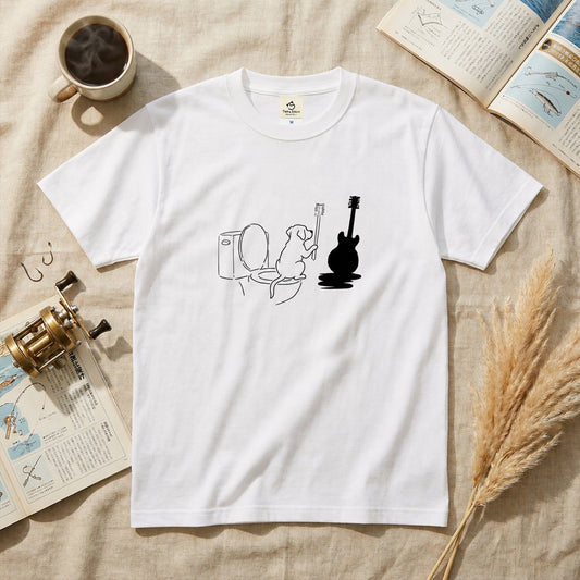 犬 トイレブラシ ギター 影 Tシャツ ｜ 犬好き・音楽好き・おもしろに人気