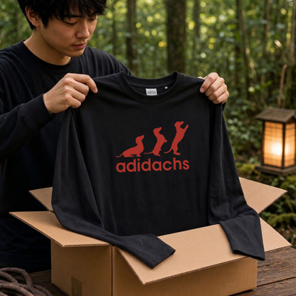ADIDACHS | ダックスフンド 3本ライン風 シルエット パロディTシャツ ロングTシャツ【ドッグオーナー・愛犬家・犬雑貨・父の日・プレゼントに最適】
