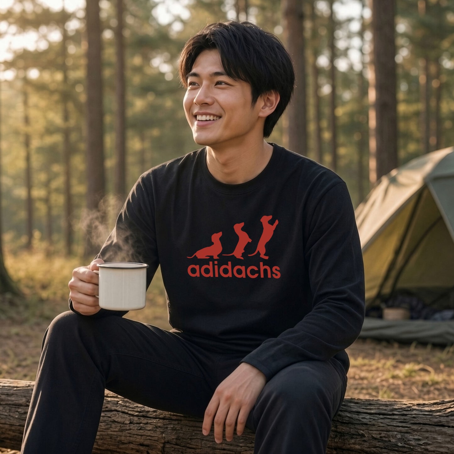 ADIDACHS | ダックスフンド 3本ライン風 シルエット パロディTシャツ ロングTシャツ【ドッグオーナー・愛犬家・犬雑貨・父の日・プレゼントに最適】