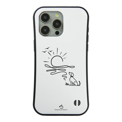 ケース いぬ 犬 イラスト  犬 エコ バッグ 朝日と犬の線画 ケース iPhone8, SE2, SE3 ~ ケースiPhone17シリーズ