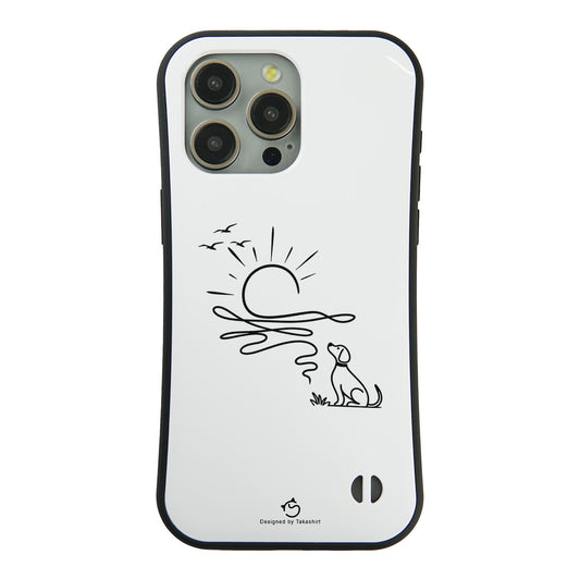 ケース いぬ 犬 イラスト  犬 エコ バッグ 朝日と犬の線画 ケース iPhone8, SE2, SE3 ~ ケースiPhone17シリーズ