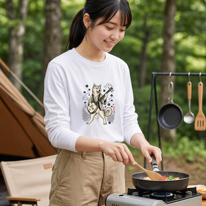SHIBA SHAMISEN | レトロ 浮世絵調 柴犬 伝統和柄 グラフィック 長袖Tシャツ【犬雑貨・普段着・ストリート和柄・ユニセックス・ギフトに最適】