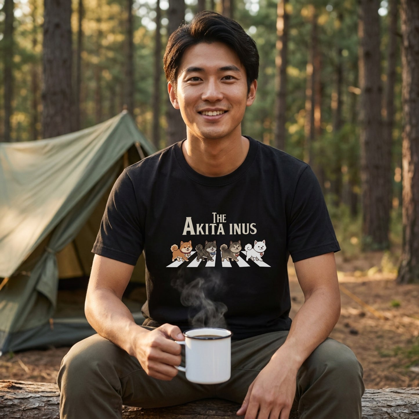 THE AKITA INUS | 横断歩道 ゆるかわ 秋田犬4匹（赤・虎・白） パロディ Tシャツ【犬好き・愛犬家・イベント・プレゼントに最適】