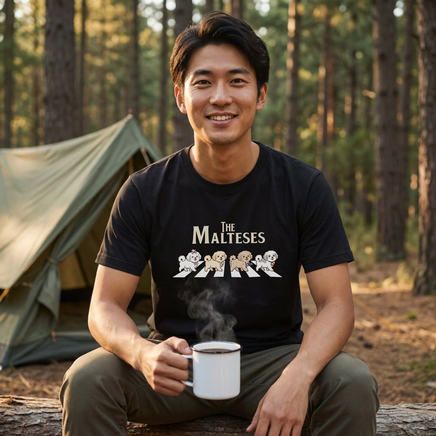 THE MALTESES | 横断歩道 ゆるかわ マルチーズ4匹 パロディ Tシャツ【犬好き・愛犬家・イベント・プレゼントに最適】