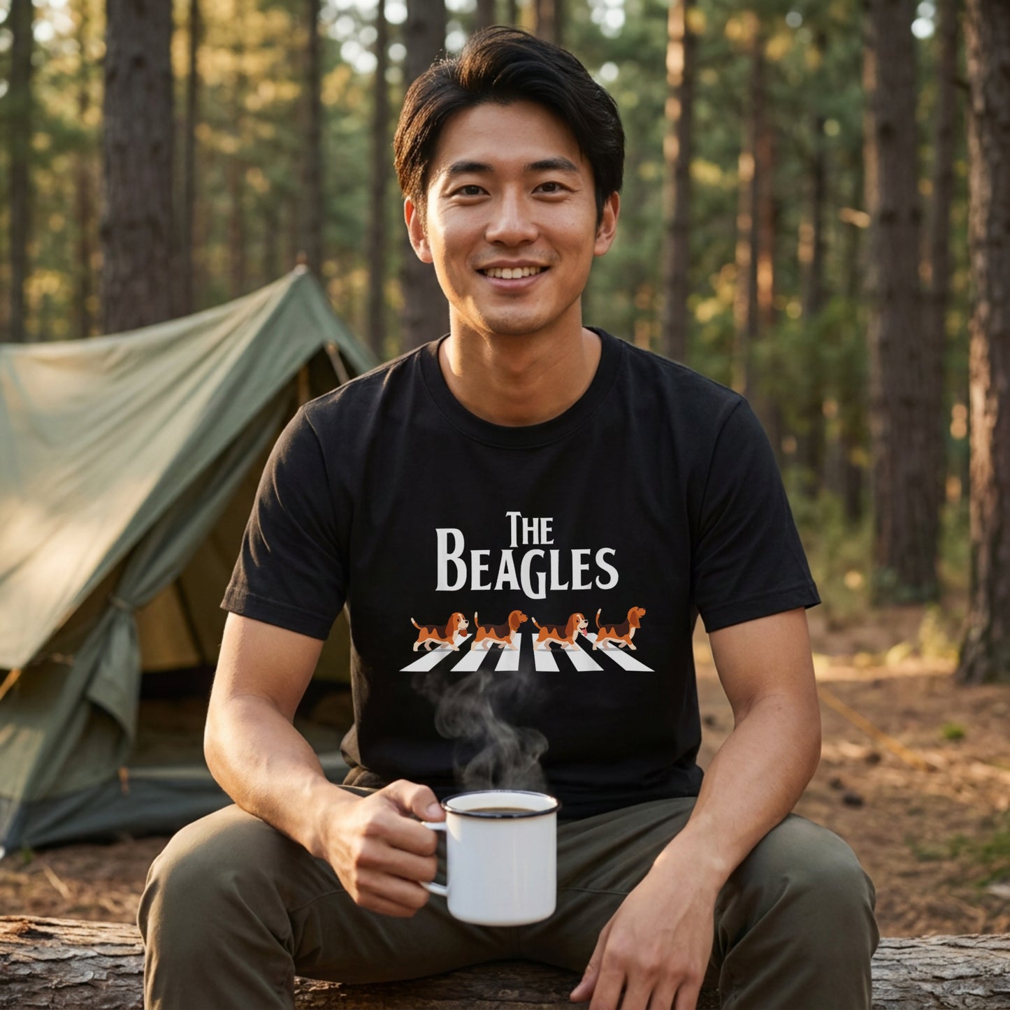 BEAGLES ビーグル犬 横断歩道グラフィック Tシャツ | アウトドア・キャンプ・愛犬とお出かけTシャツ