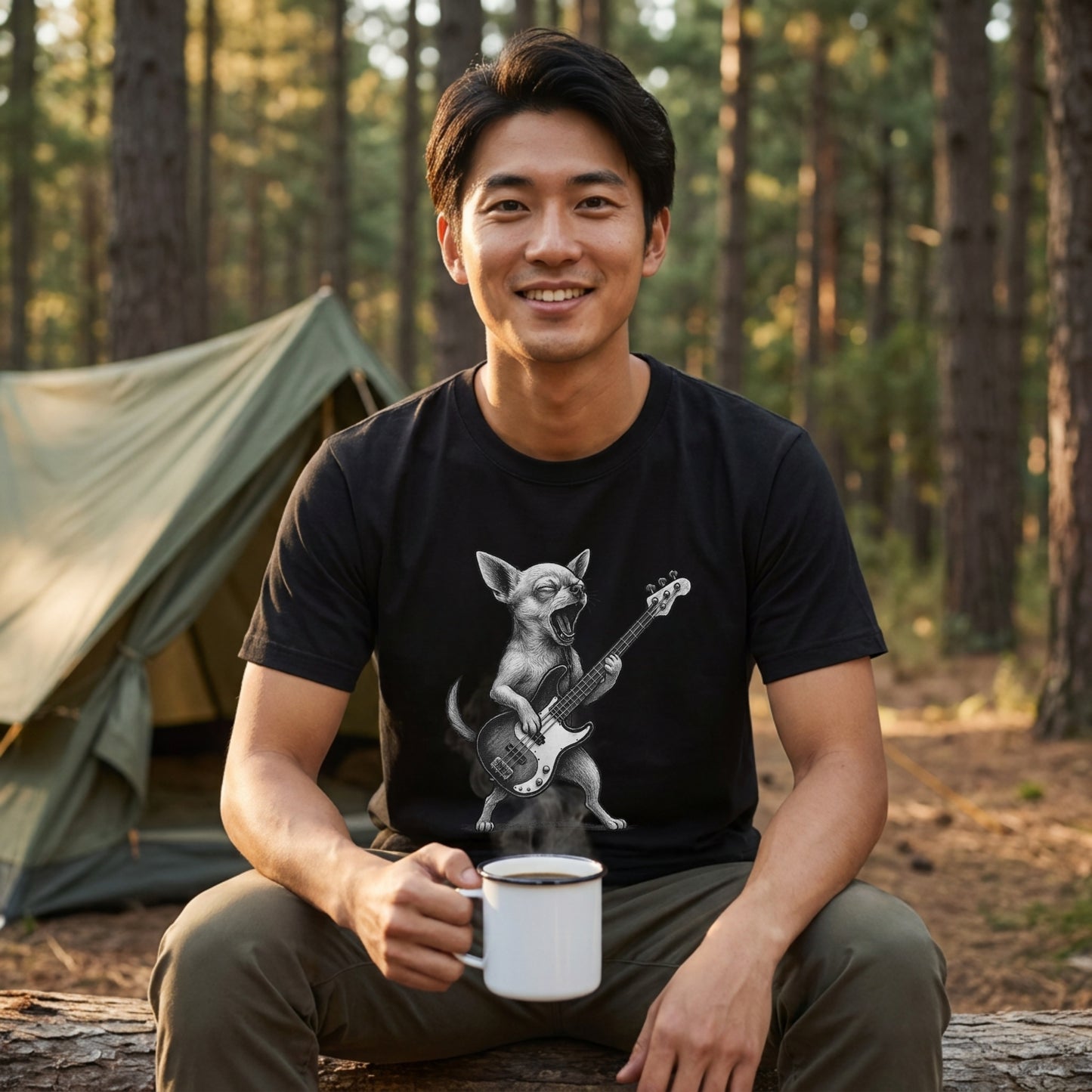 チワワ ベース ギター Tシャツ｜犬好き・ベーシスト・バンド・可愛い・面白い・音楽好きに人気