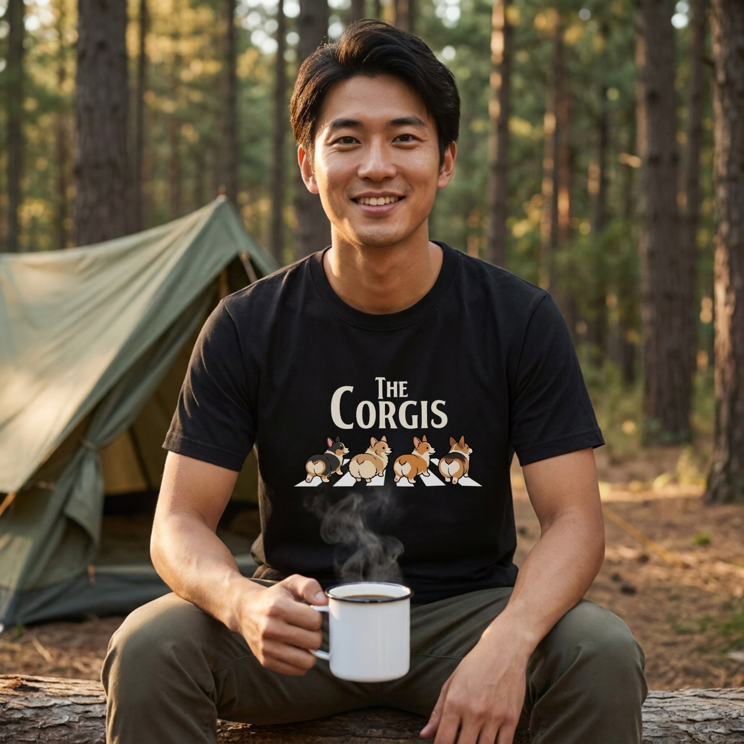 THE CORGIS | コーギー 横断歩道 ゆるかわパロディTシャツ【犬好き・愛犬家・ギフトに最適】