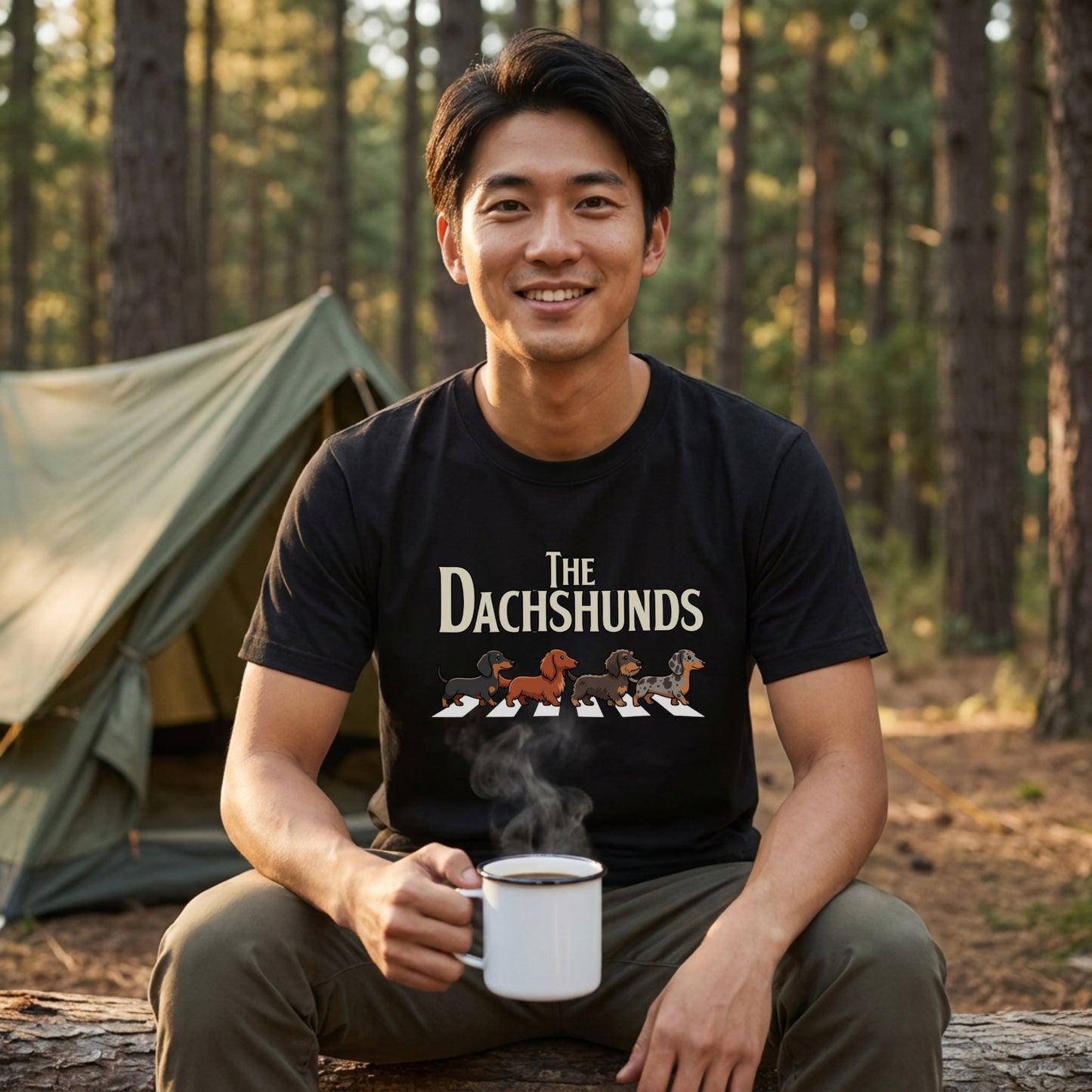 THE DACHSHUNDS | ミニチュアダックス 横断歩道 ゆるかわパロディTシャツ【犬好き・愛犬家・ギフトに最適】